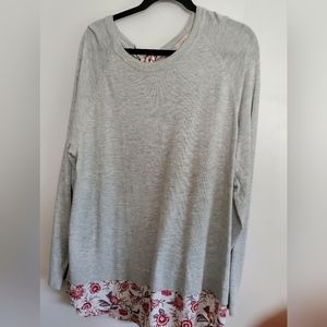 LOFT Gray Sweater with Floral Hem